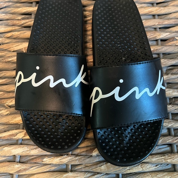 PINK Victoria's Secret Shoes - VICTORIAS SECRET BLACK LOGO SLIDES SANDALS BEACH SHOWER POOL SHOES-7